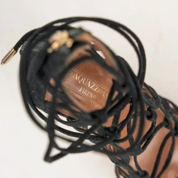 Aquazzura Ooh Lala Black Suede Lace-Up Sandals - Picture 9 of 9